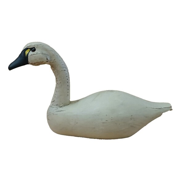 Hand Carved Wood Duck Figurine Sculpture Rustic Ivory Shelf Decoration 8x4.5 - Picture 2 of 11